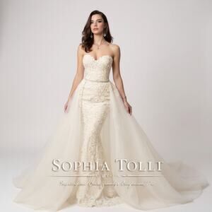 NWT Sophia Toli Wedding Dress Detachable Tulle Skirt Dream Dress Sz 6 Ivory